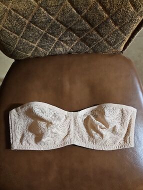 Wacoal Halo Lace Strapless T-Shirt Unlined Underwire Tan Floral Lace Sheer Bra
